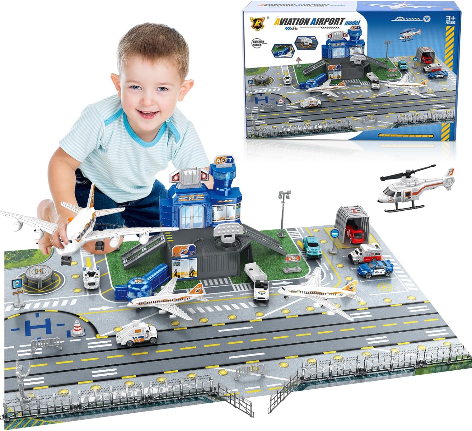 Kids Toys Helicopter - مجموعة ألعاب مطار للأطفال مع سيارة،
