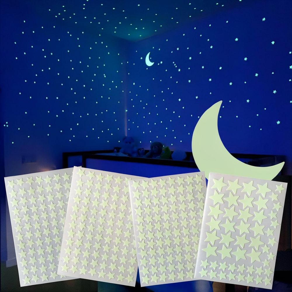 Glow In Dark Stars - ملصقات جدارية على شكل نجوم وقمر