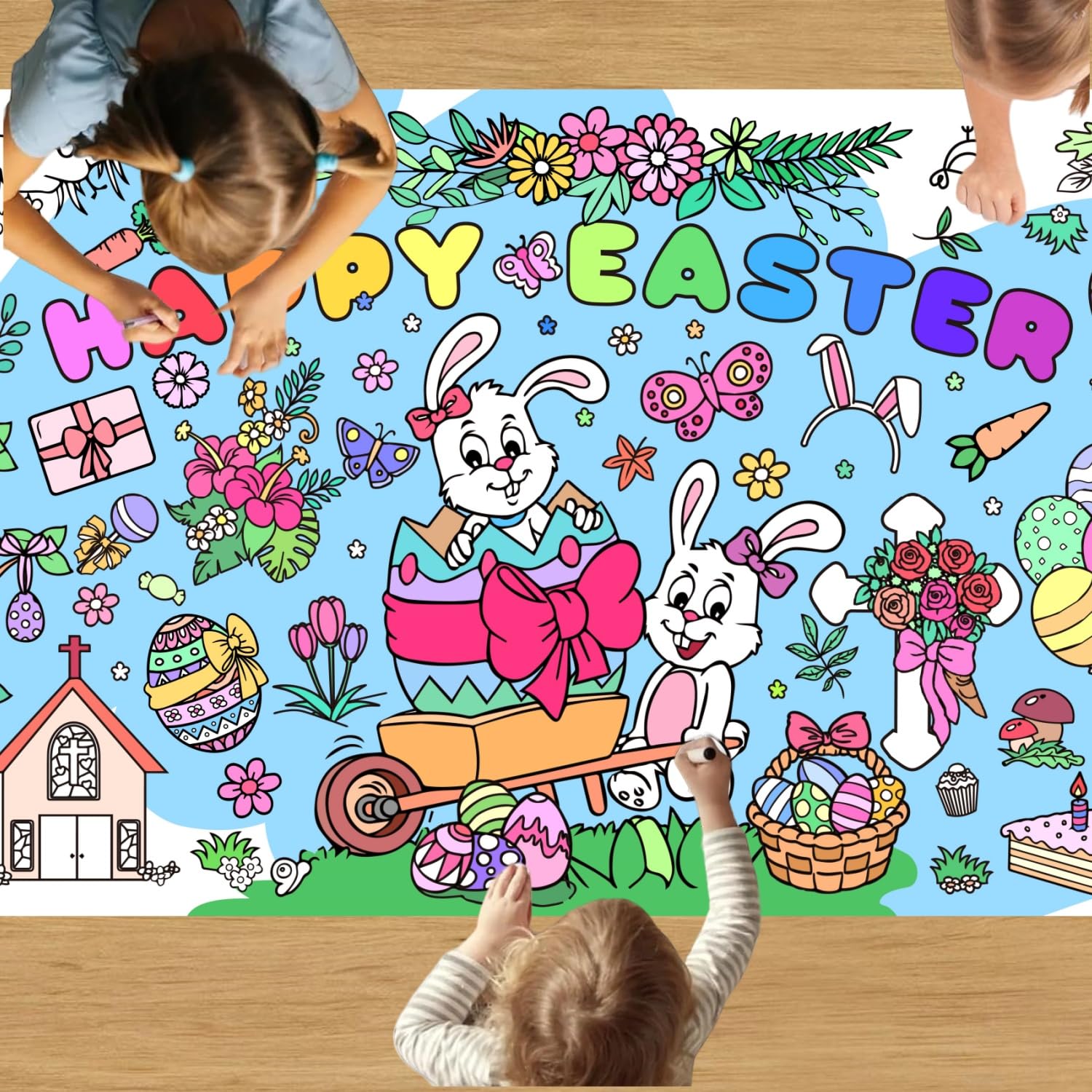 Banner Kids Toys - مفرش طاولة تلوين عيد الفصح للأطفال،